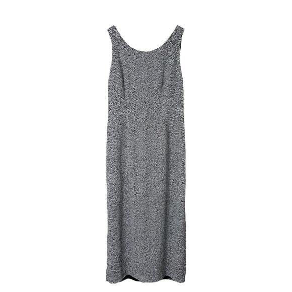 Vintage black white chiffon office abstract dots midi maxi dress 14 - Picture 1 of 7